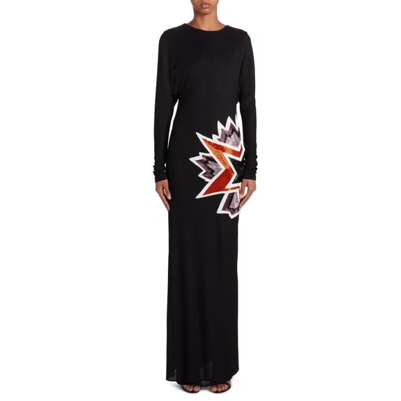 TOM FORD Kapow Beaded Long Sleeve black Crepe Gown maxi dress size FR 38/ US 6